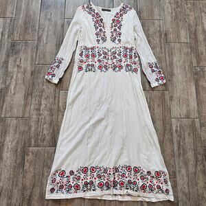 Antik Batik Daylee Long Dress Size M Floral Embroidered Boho Maxi V-Neck Boho